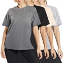 Charcoal & Heather Grey & Natural & Black Large Women's 4-Pack Casual Crew Neck T-Shirt Tee (S-3XL)
